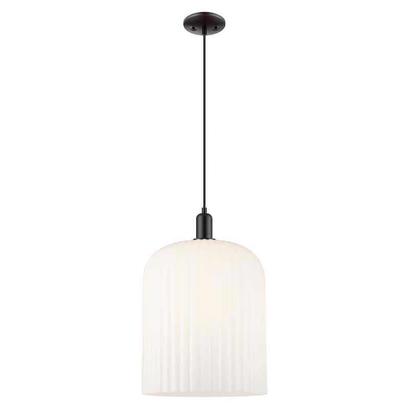 Innovations Lighting Downtown Urban - Bridal Veil - 1 Light 12" Cord Hung Mini Pendant - Matte Black/Gloss White Shade