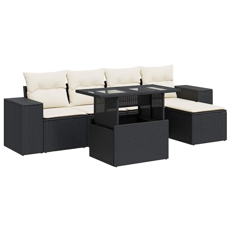vidaXL Patio Sofa Set with Cushions Outdoor Furniture 6 Piece Poly Rattan - 21.7 x 39.4 x 28.7
