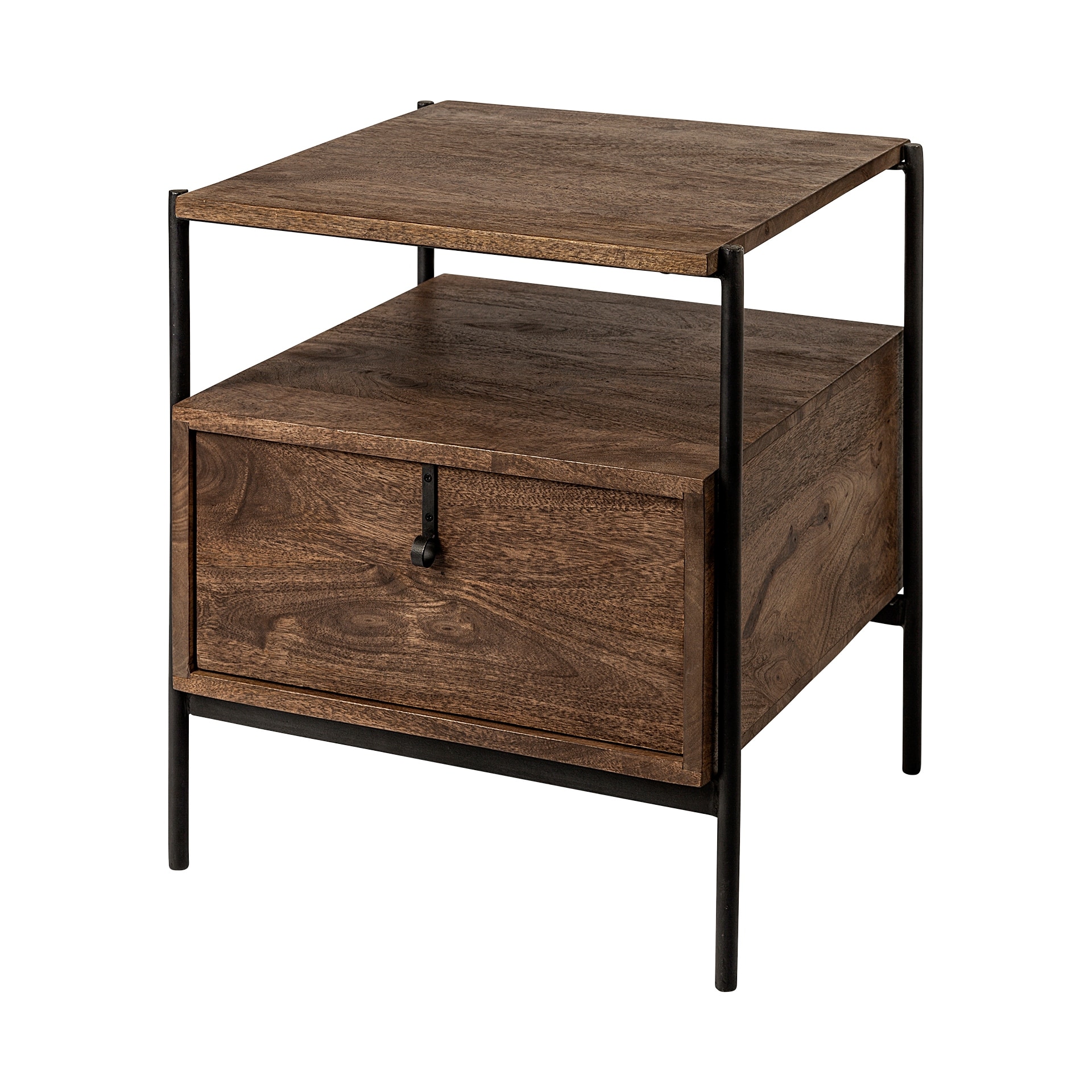 Mercana Glenn I Square Dark Brown Wood and Iron Black Frame Side Table