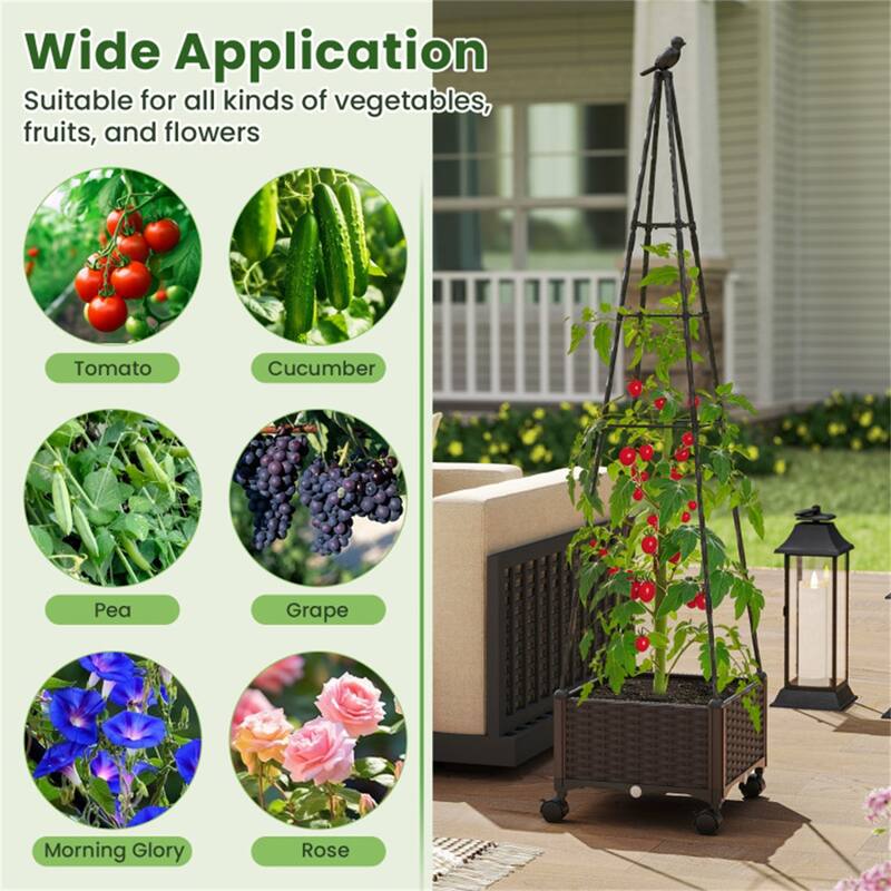 Adjustable Raised Garden Planter with Trellis 2-in-1 Self-Watering Box for Indoor or Outdoor - 16" x 16" x 71" (L x W x H)