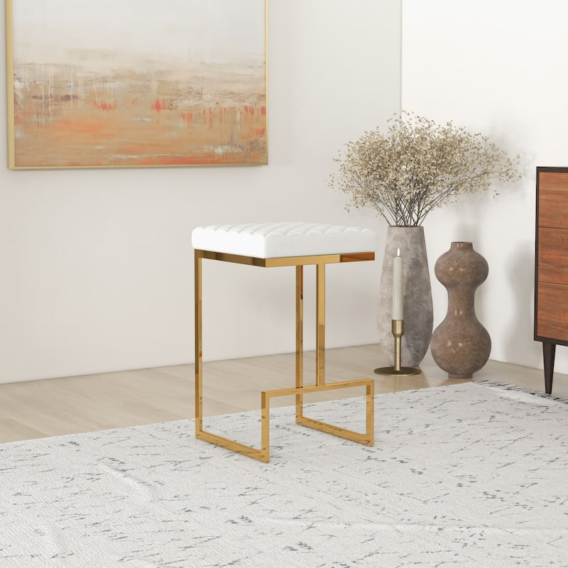 Felicia Mid Century Modern Luxury French Boucle Fabric Counter Stool in Beige