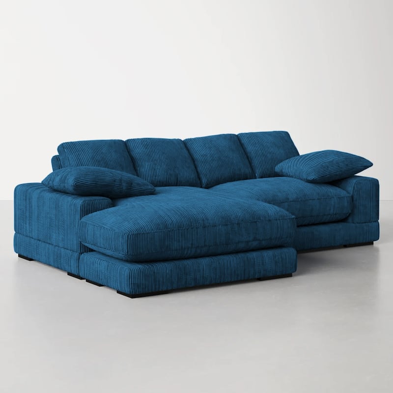 106 in. Wide Square Arm Polyester Fabric L-Shaped Sofa Deep-Seated Sectional Couches in Blue - 106"L×70"W×34"H
