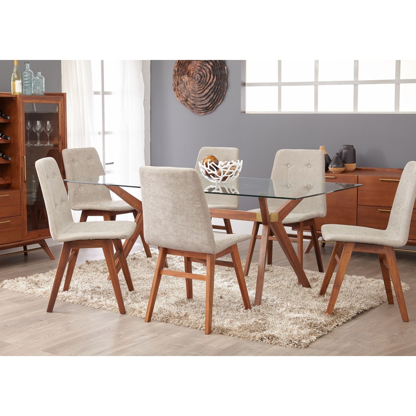 Shop Waldorf Walnut Modern Glass Dining Table On Sale