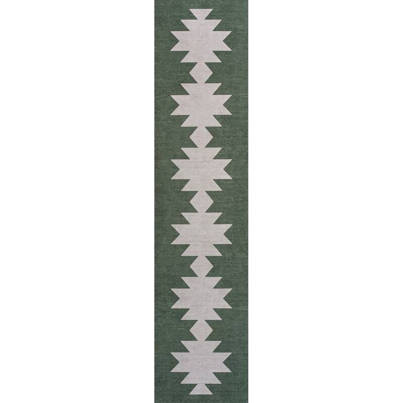 JONATHAN Y Adriel Solid Low-Pile Machine Washable Area Rug - 2 X 8 - Dark Green/Light Gray