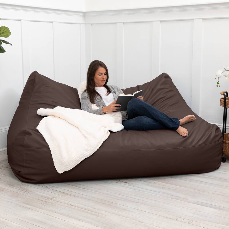 Atrium Collection Lozia Loveseat - Large Bean Bag Sofa for Home Theaters, Offices, Schools & Receptions - Faux Leather - N/A - Chocolate