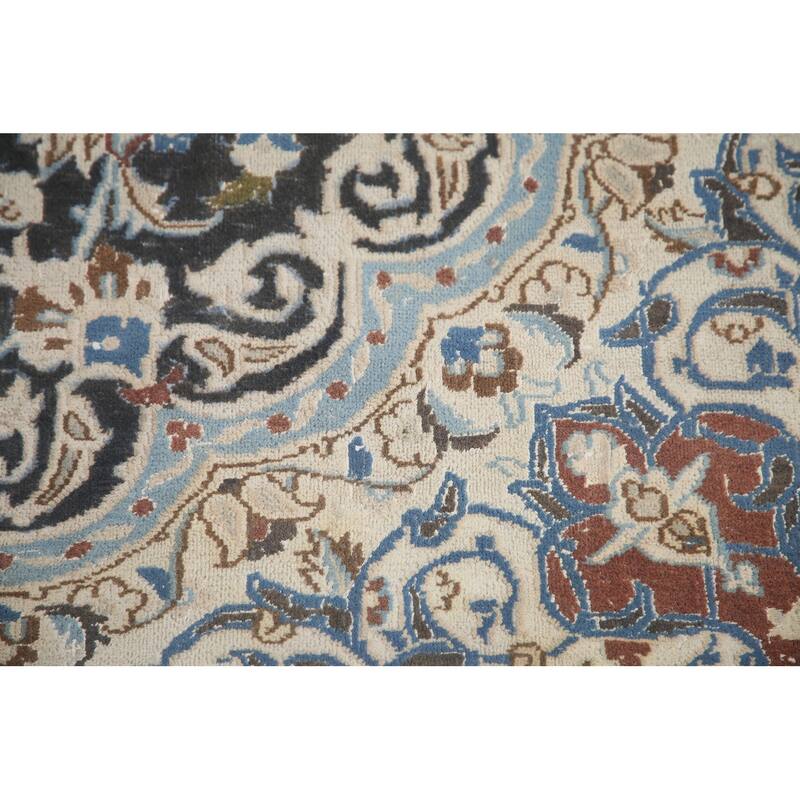 Hand Knotted Oriental 100% Wool Carpet Traditional Floral Black Nain Area Rug - 11' 9'' X 7' 11''