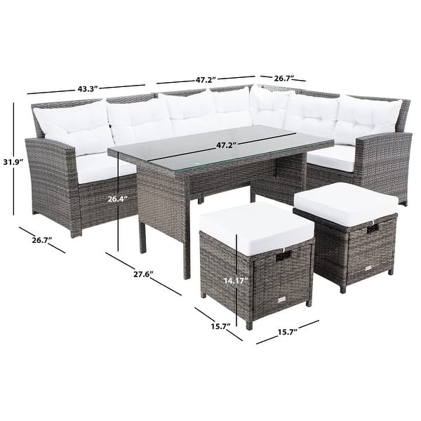 dimension image slide 1 of 2, SAFAVIEH Outdoor Miki 5-piece Wicker Sectional Patio Dining Set