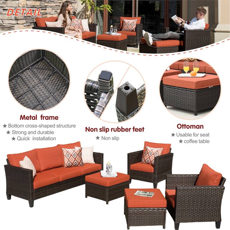 OVIOS Patio Furniture Wicker 5-piece Outdoor High-back Sectional Set