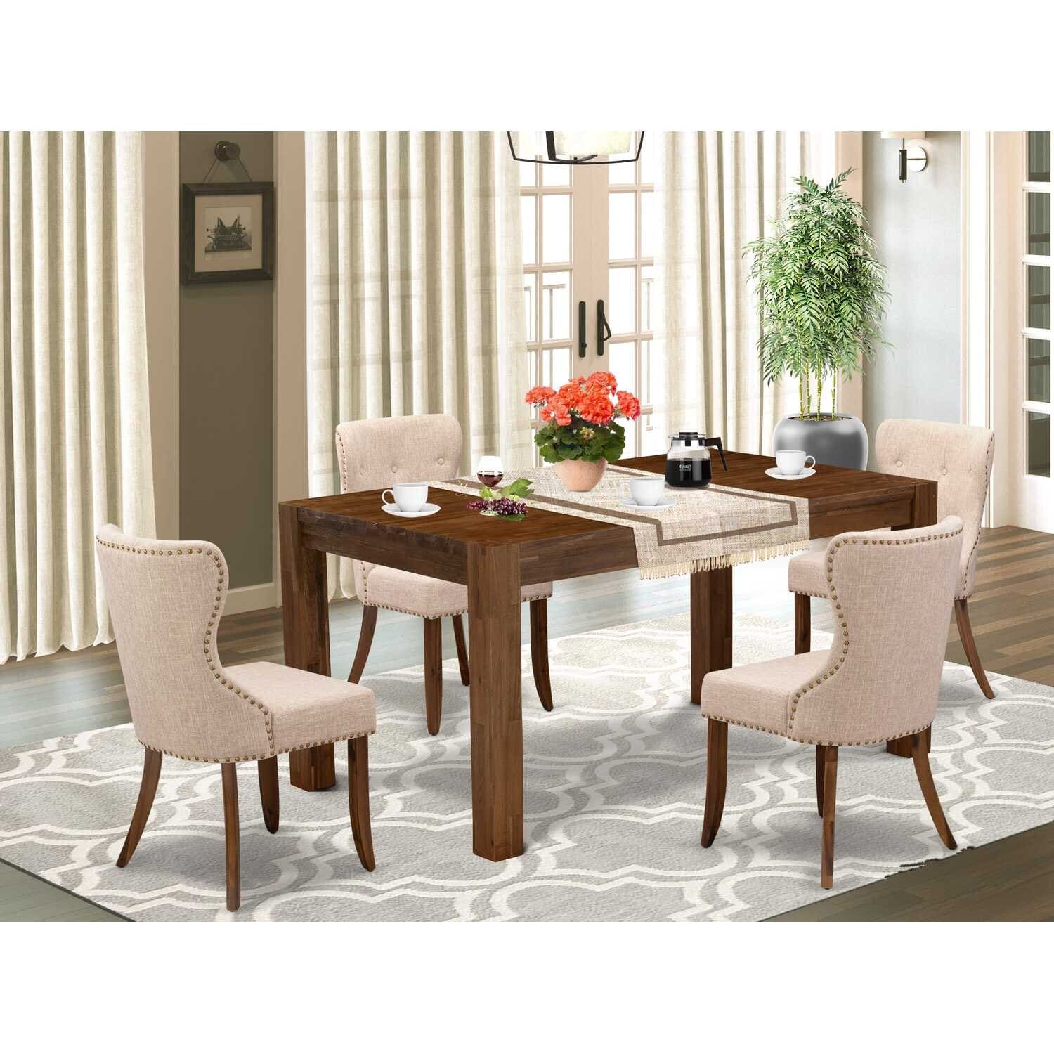 5-Piece Multi-Color Solid Wood Top - Rectangular Button Tufted Dining Room Set - Seats 4