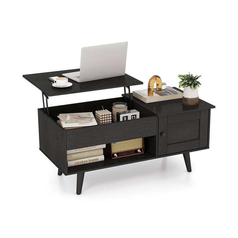 Open Shelf Coffee Table with Lift-Top Workstation and Hidden Storage Cabinet for Living Room - 39.5" x 19.5" x 18" (L x W x H)