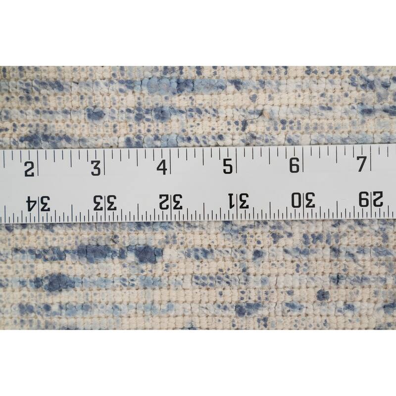 Hand Knotted Oriental Viscose Silk Carpet Modern All-Over Navy Blue & Blues Abstract Area Rug - 7' 8'' X 5' 6''