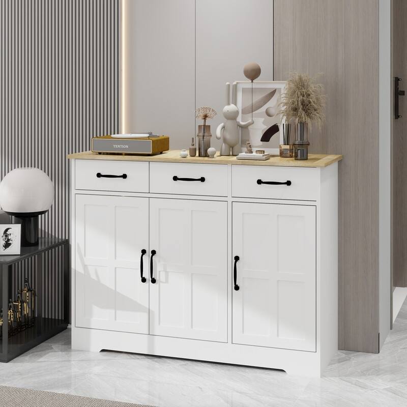 Farmhouse Buffet Cabinet Storage Sideboard with 3 Drawers and 3 Doors for Dining Living Room Kitchen Cupboard