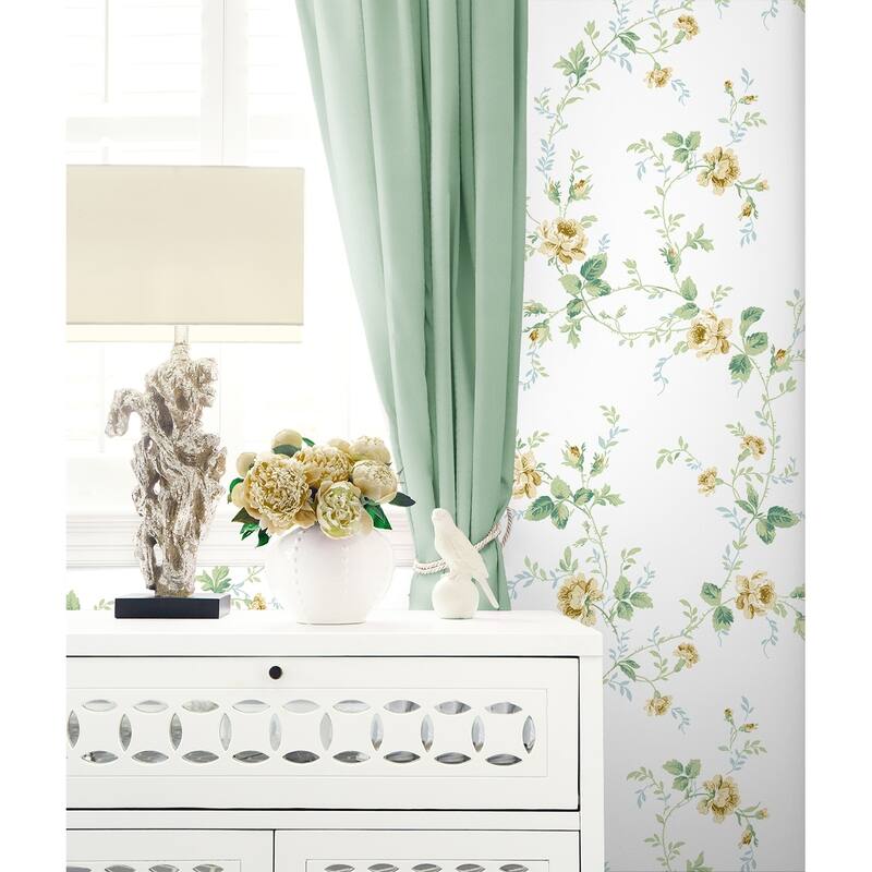 Seabrook Designs Meadow Floral Trail Prepasted Wallpaper