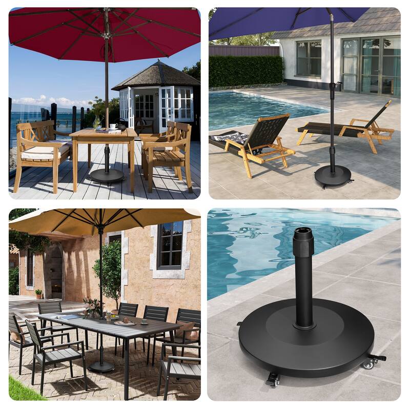 VredHom Round Market Umbrella Base Concrete / Cement Metal With Wheels