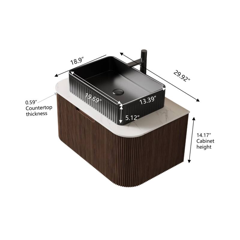 Wall Mounted Bathroom Vanity with Black Rectangular Ceramic Basin