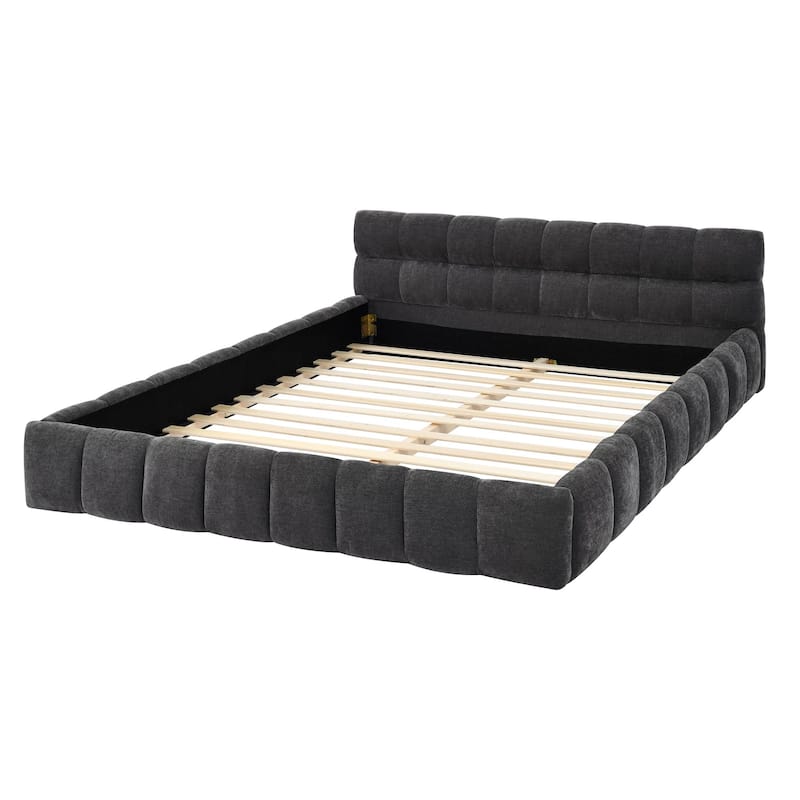 Queen Size Upholstered Bed with Soft Chenille Fabric, Grounded Platform Design, Sturdy MDF Frame, Headboard