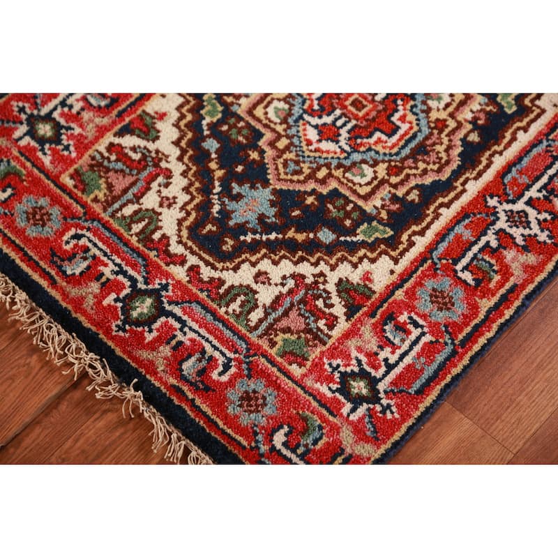 Navy Blue Heriz Serapi Accent Rug Hand-Knotted Wool Carpet - 2'0" x 3'0"