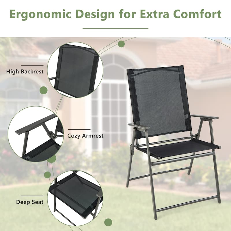 Costway 4pcs Patio Folding Portable Dining Chairs Metal Frame Armrests - See Details