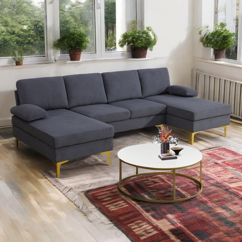 KISRAIS 99.5" Wide 3-Piece Flannel U-shaped Sectional Sofa