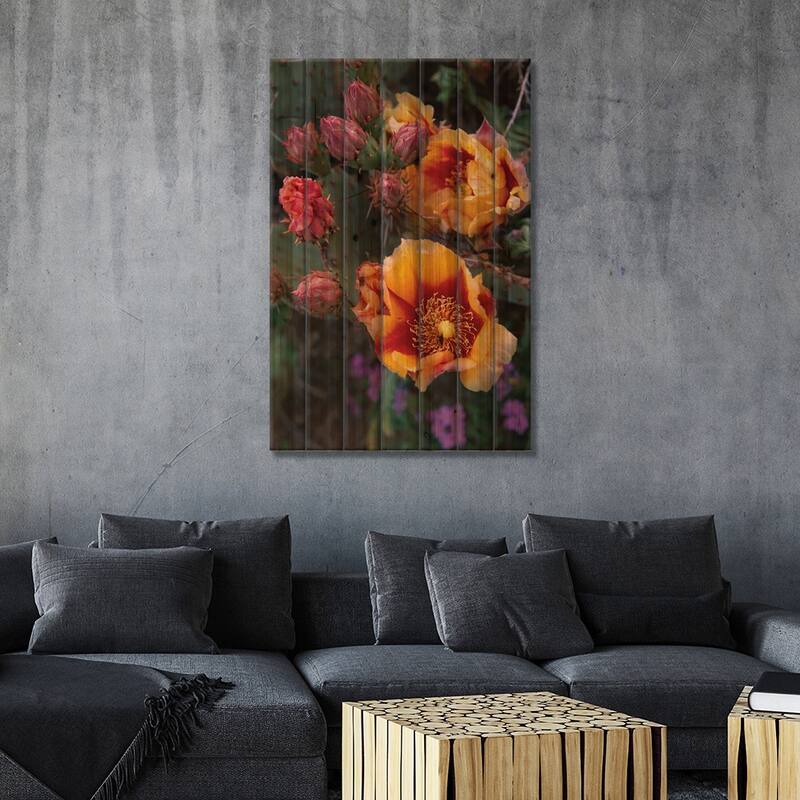Opuntia In Bloom, North America Print On Wood by Tim Fitzharris - Multi-Color