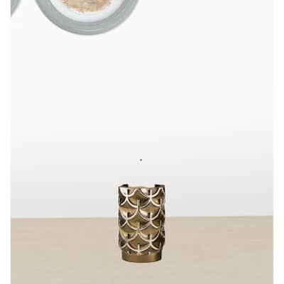 HomeRoots Set Of Two Antiqued Brass Tabletop Pillar Candle Holders - 13