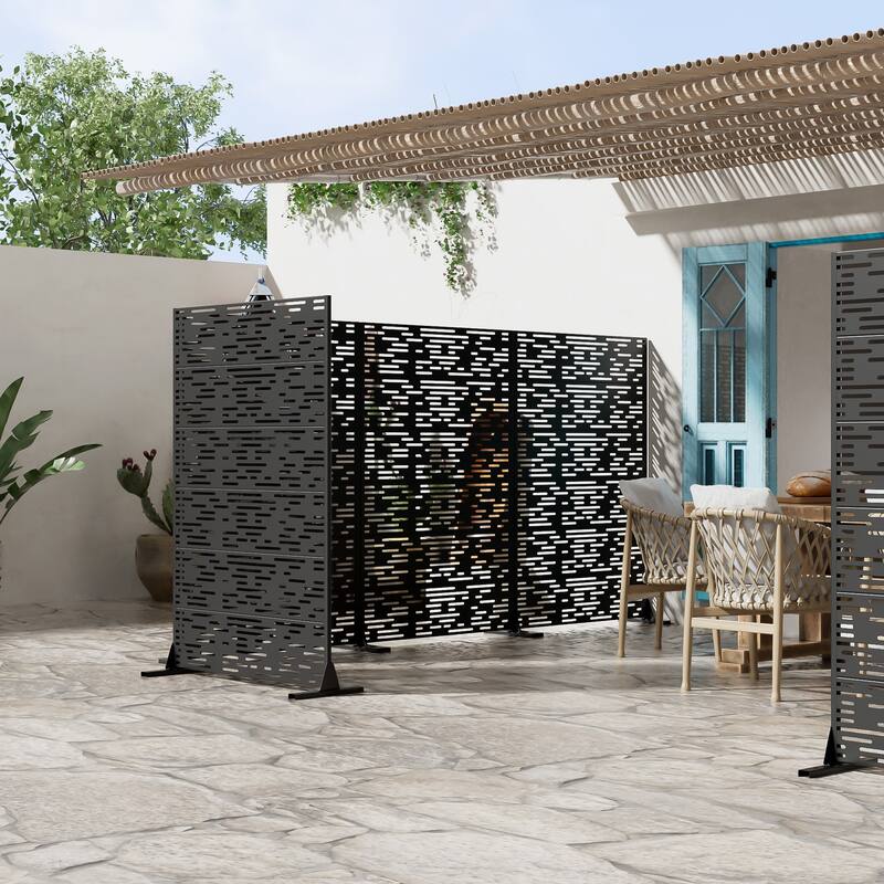 72" H×47"W Dovelina Black Outdoor Freestanding Metal Privacy Screen Decorative Garden Fence