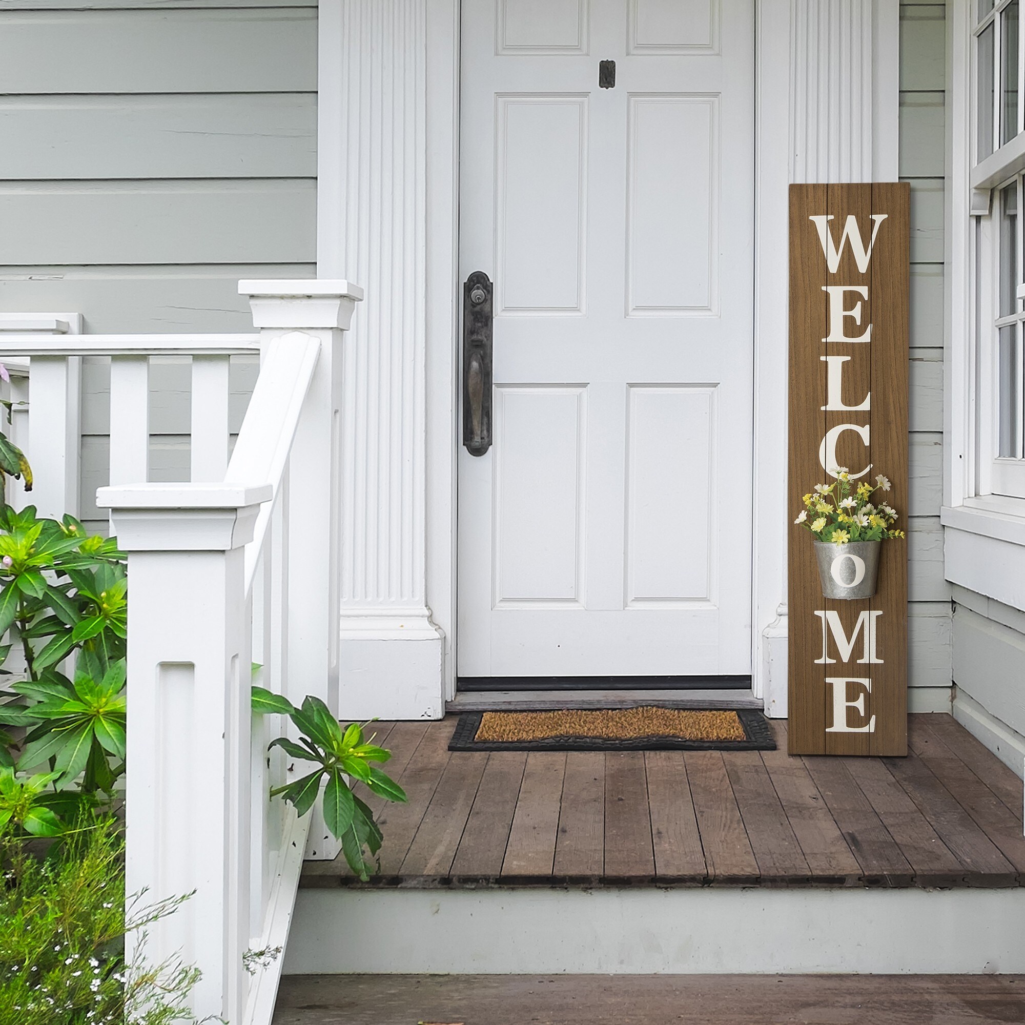Details about   Glitzhome 42''H Wooden Welcome Porch Sign Metal Planter Spring Garden Home Decor 