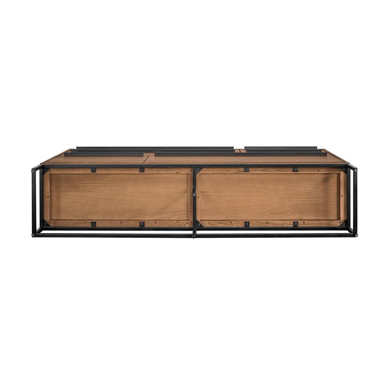 Nevada Mid-Century Modern Solid Oak Wood Buffet Sideboard Cabinet with 4 Drawers and 2 Cabinets