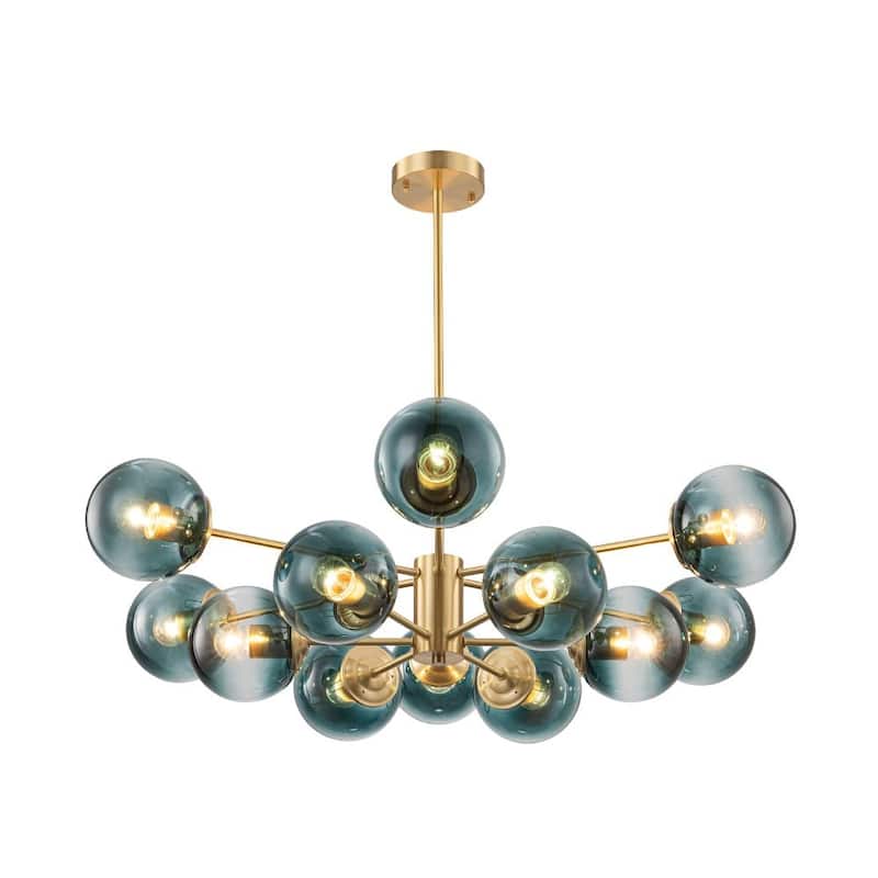 Mid-Century 12-Light Sputnik Blue Glass Bubble Chandelier 35.4in