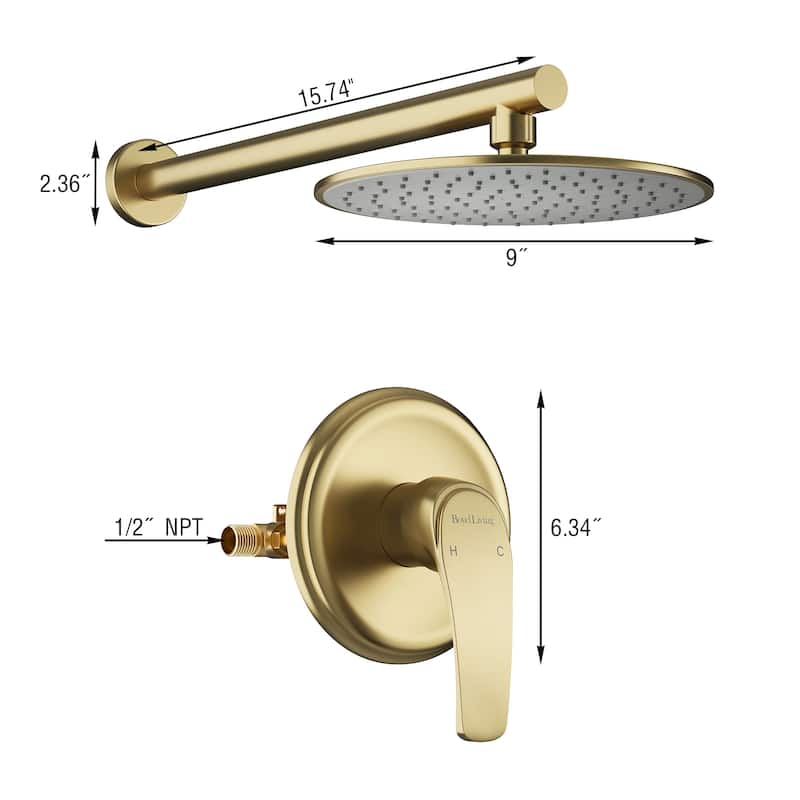 1-Spray Patterns with 9 in. Wall Mount Rain Fixed Shower Head with Valve