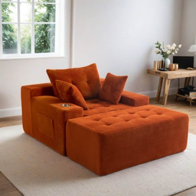 Corduroy Bean Bag Sofa With Ottoman