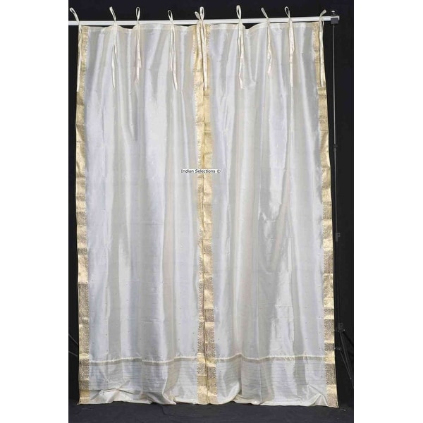Cream Tie Top Sheer Sari Curtain / Drape / Panel - Piece. Opens flyout.