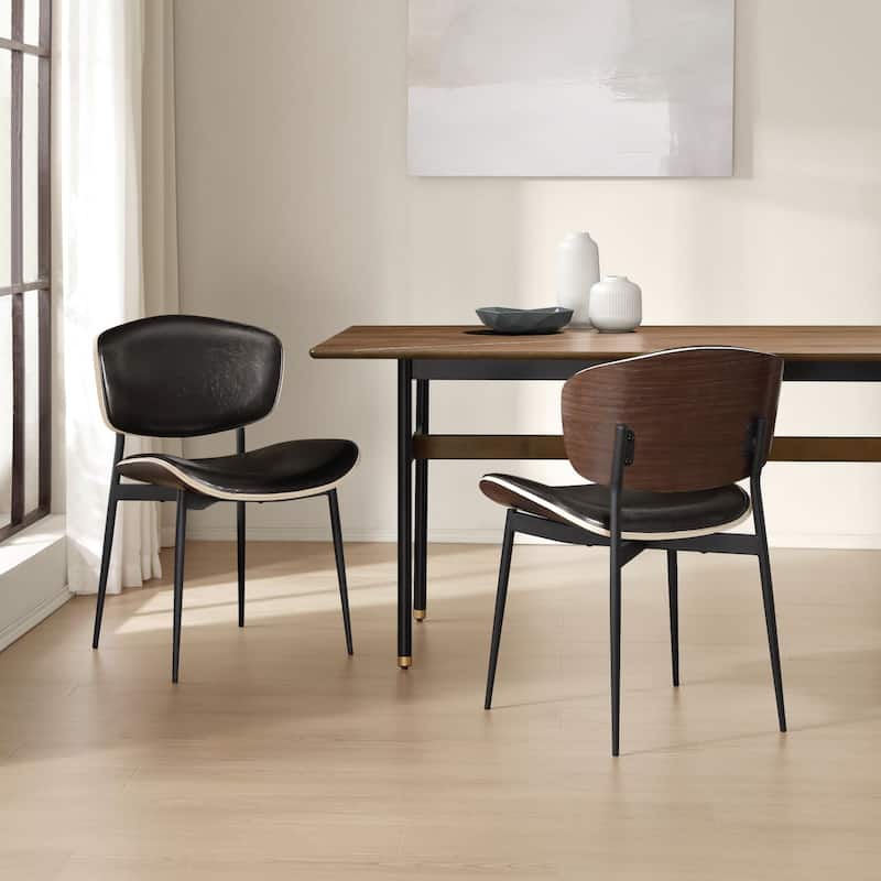 Mid-Century Faux Leather Upholstered Wood Accent Desk Chair - 2 Chairs - Squircle Black