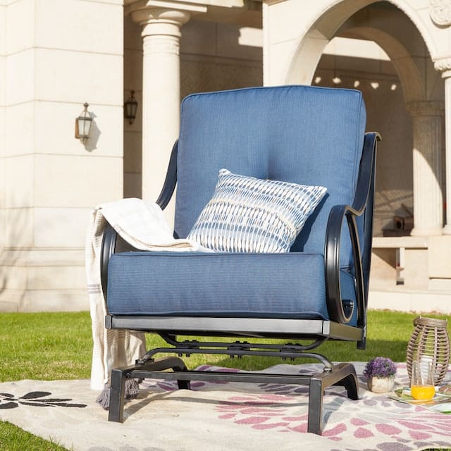 Patio Festival Outdoor Cushioned Rocking-Motion Chair with Cushions - Blue