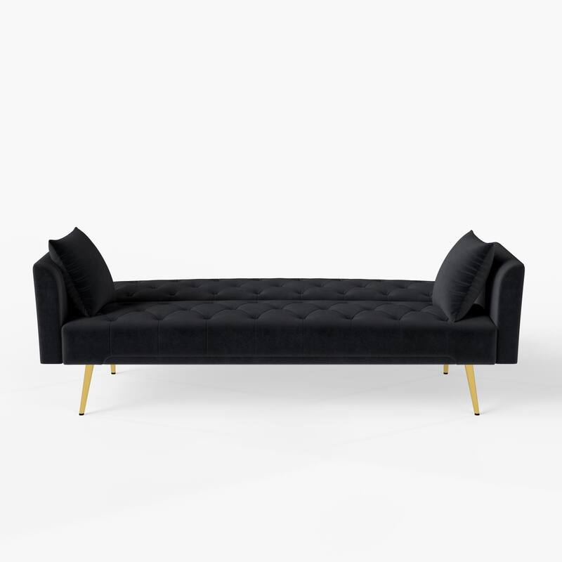 Convertible Sleeper Sofa Bed, Foldable Velvet Loveseat with Adjustable Backrest and Metal Legs, Cloud Chaise Lounge Couch