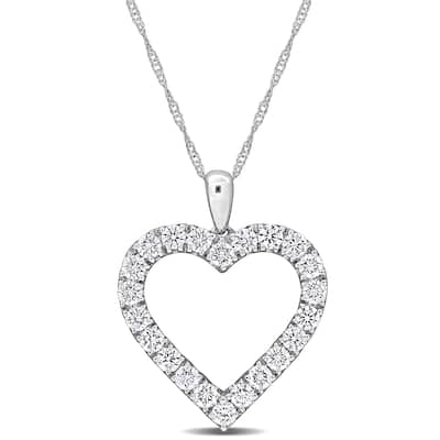 1ct TW Lab-Grown Diamond Open Heart Necklace in 14k White Gold