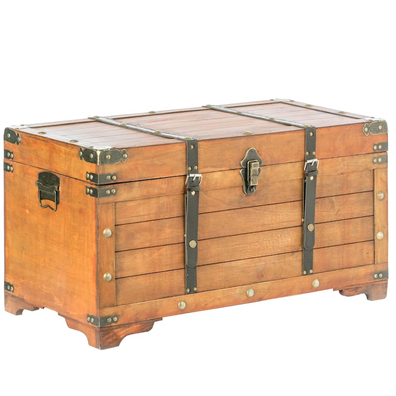Rustic Large Wooden Storage Trunk with Lockable Latch - Black
