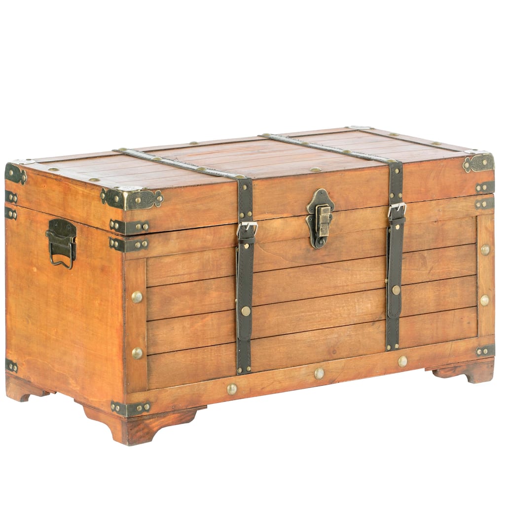 Rustic Large Wooden Storage Trunk with Lockable Latch