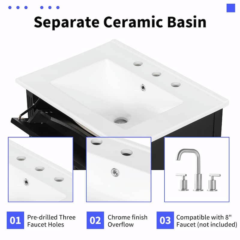 24-Inch Bathroom Vanity with Sink, Solid Wood and MDF Cabinet