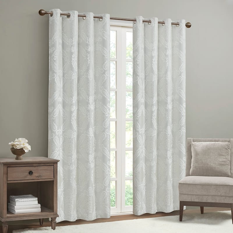 Knitted Jacquard Paisley Total Blackout Grommet Top Curtain Panel(Only 1 Pc Panel)
