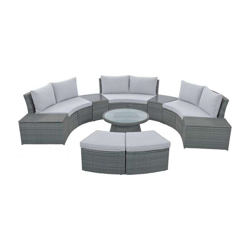 10-Piece Outdoor Sectional Half Round Patio Rattan Sofa Set