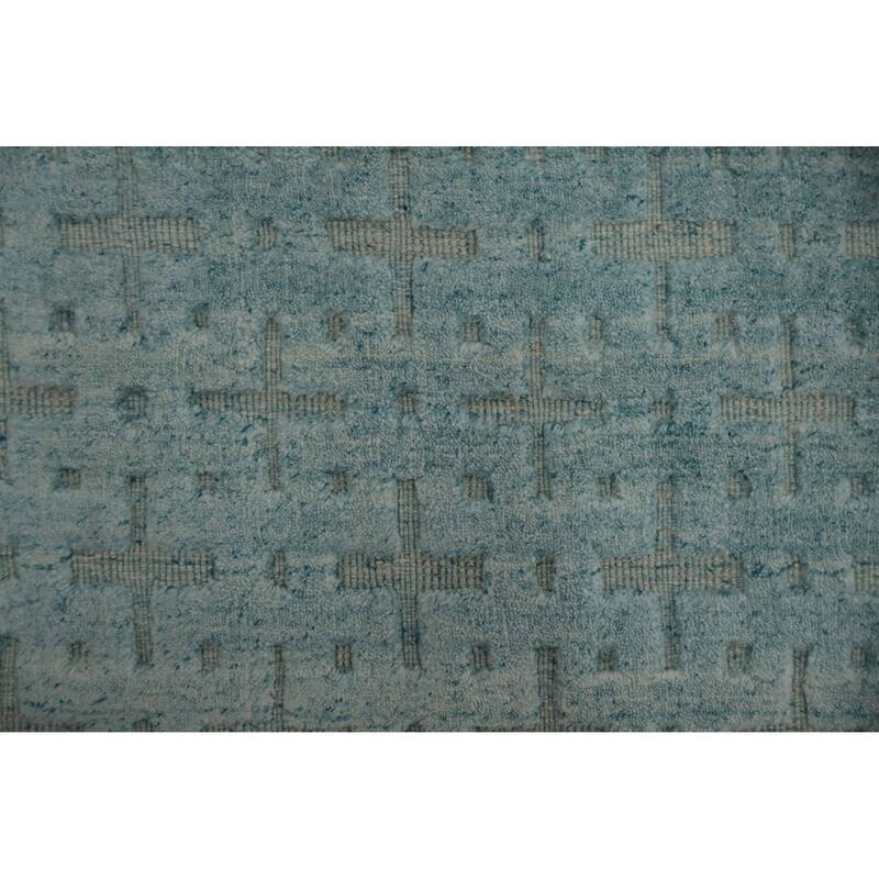 Hand Knotted Oriental Silk Carpet Modern Geometric Navy Blue & Blues Gabbeh Area Rug - 7' 4'' X 4' 11''