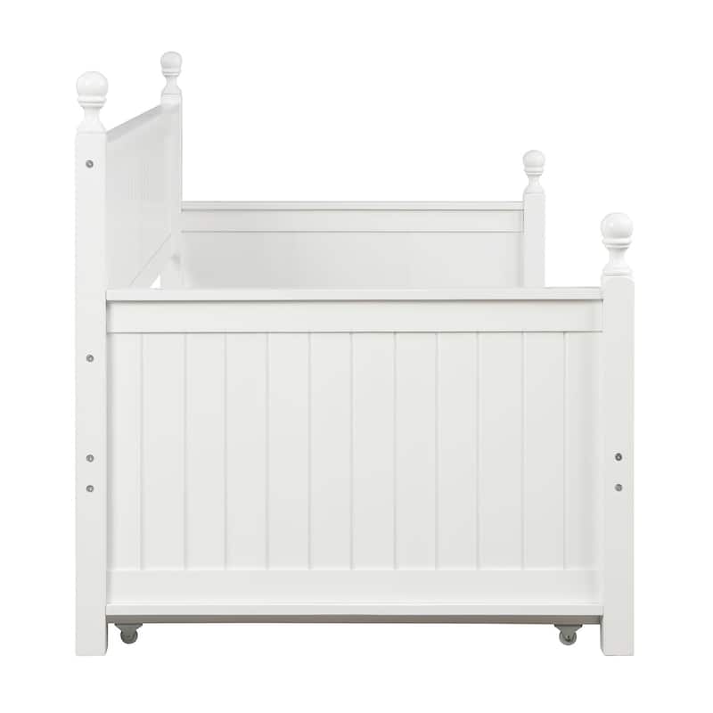 White+Trundle Modern Twin Size Daybed with Trundle & Hidden Storage