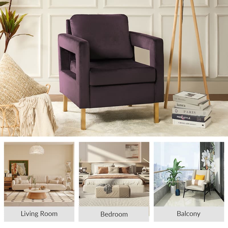 Valentina Comfy Accent Armchair with Golden Metal Legs and Removable Cushions by HULALA HOME