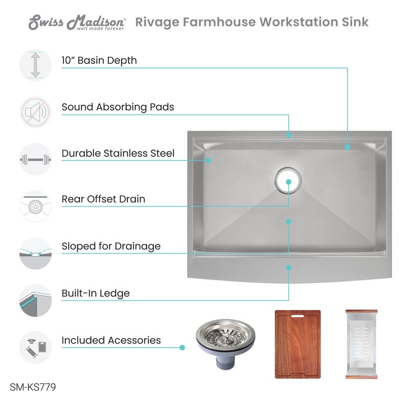 Swiss Madison SM-KS779 Rivage 30" Farmhouse Single Basin Stainless