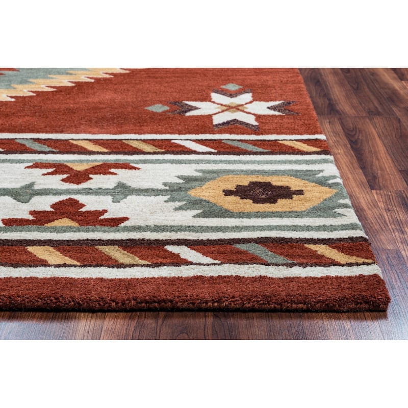 Alora Decor Ryder Brown, Tan, and Grey Hand-tufted Wool Rug - 3' x 5' - Burgundy/Rust