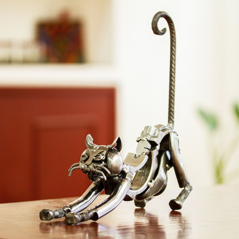 Novica Handmade Kitty Cat Recycled Metal Sculpture