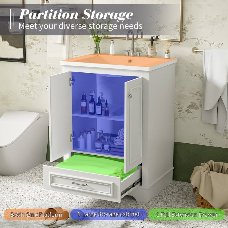 Bathroom Vanity with Sink, Bathroom Storage Cabinet with 1 Drawer and 2 Doors, Bathroom Vanities with Adjustable Shelf