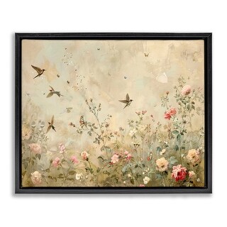 Stupell Swallows in Flower Meadow Framed Floater Canvas Wall Art Design ...