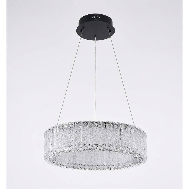 1-Light Black LED Chandelier With Clear Crystals